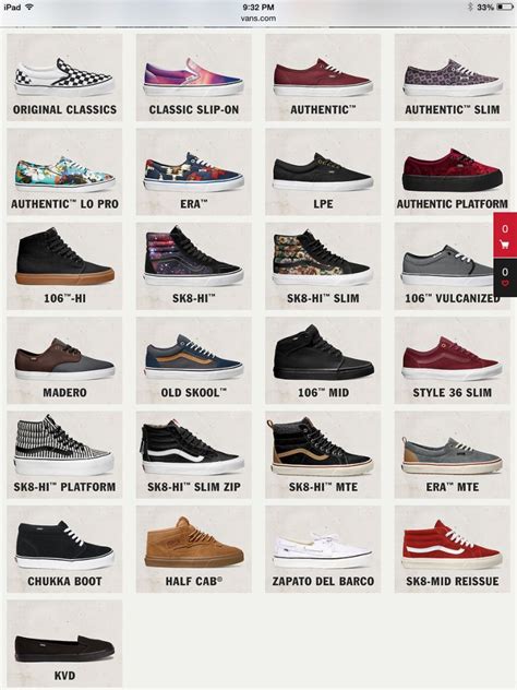 different styles of Vans shoes